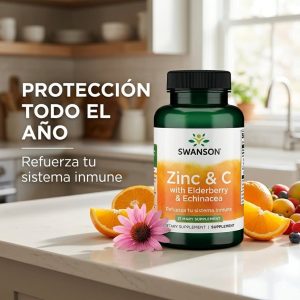 Suplemento Inmunológico Swanson Zinc y Vitamina C con Saúco 200 Pastillas