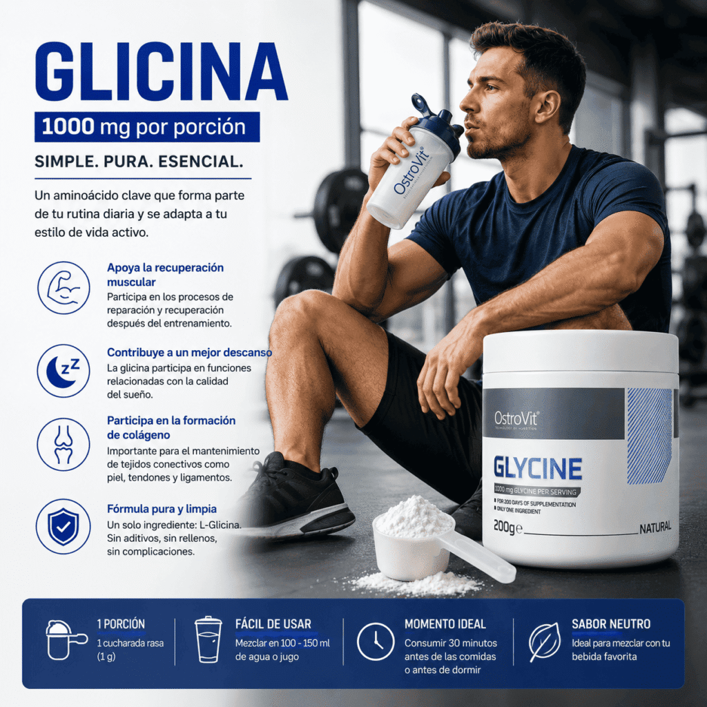 Glicina OstroVit 200 g suplemento de L-Glicina pura en polvo