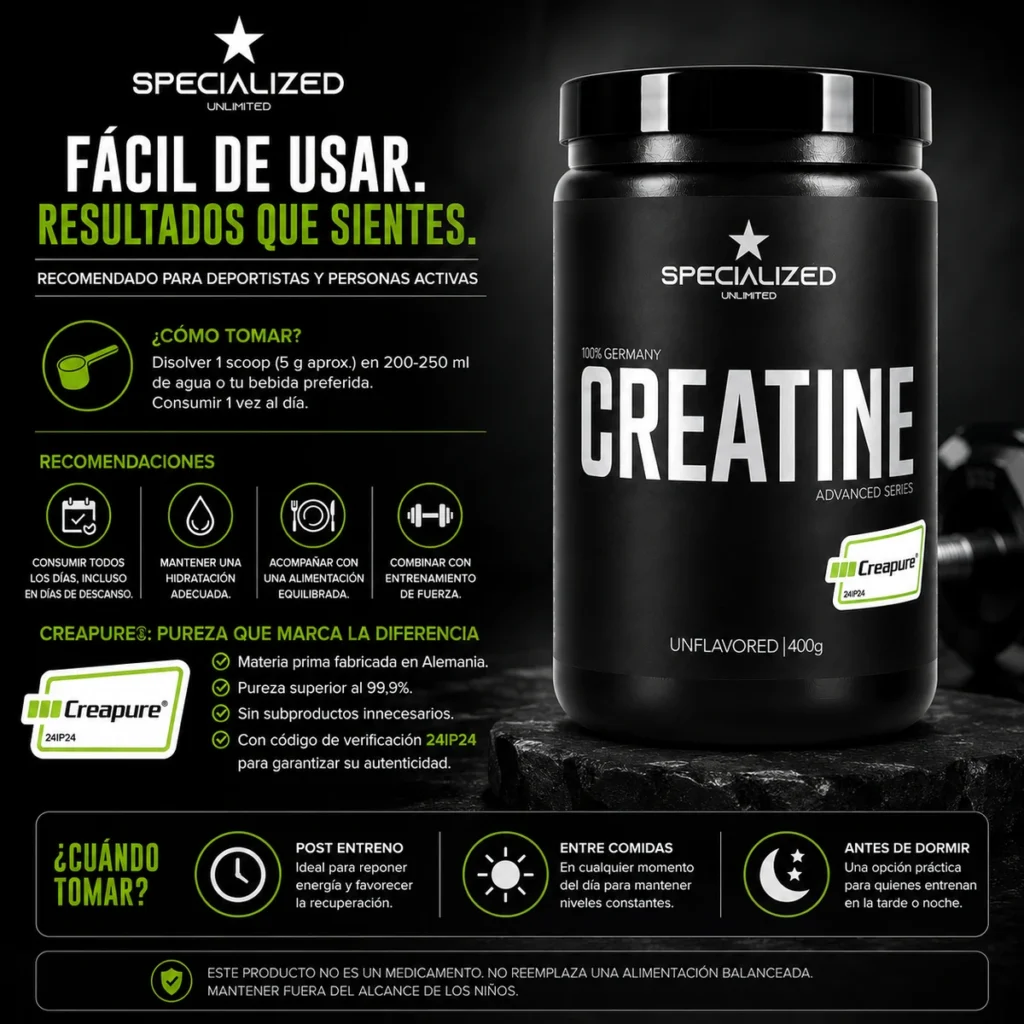 reatina Creapure 400 g Specialized Unlimited con materia prima alemana certificada Creapure®