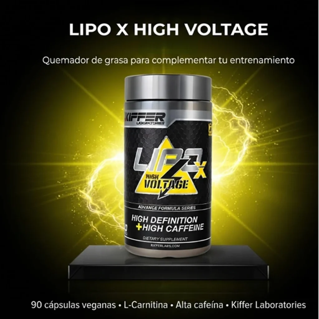 Lipo X High Voltage Kiffer Laboratories 90 cápsulas veganas quemador de grasa con L-carnitina y alta cafeína