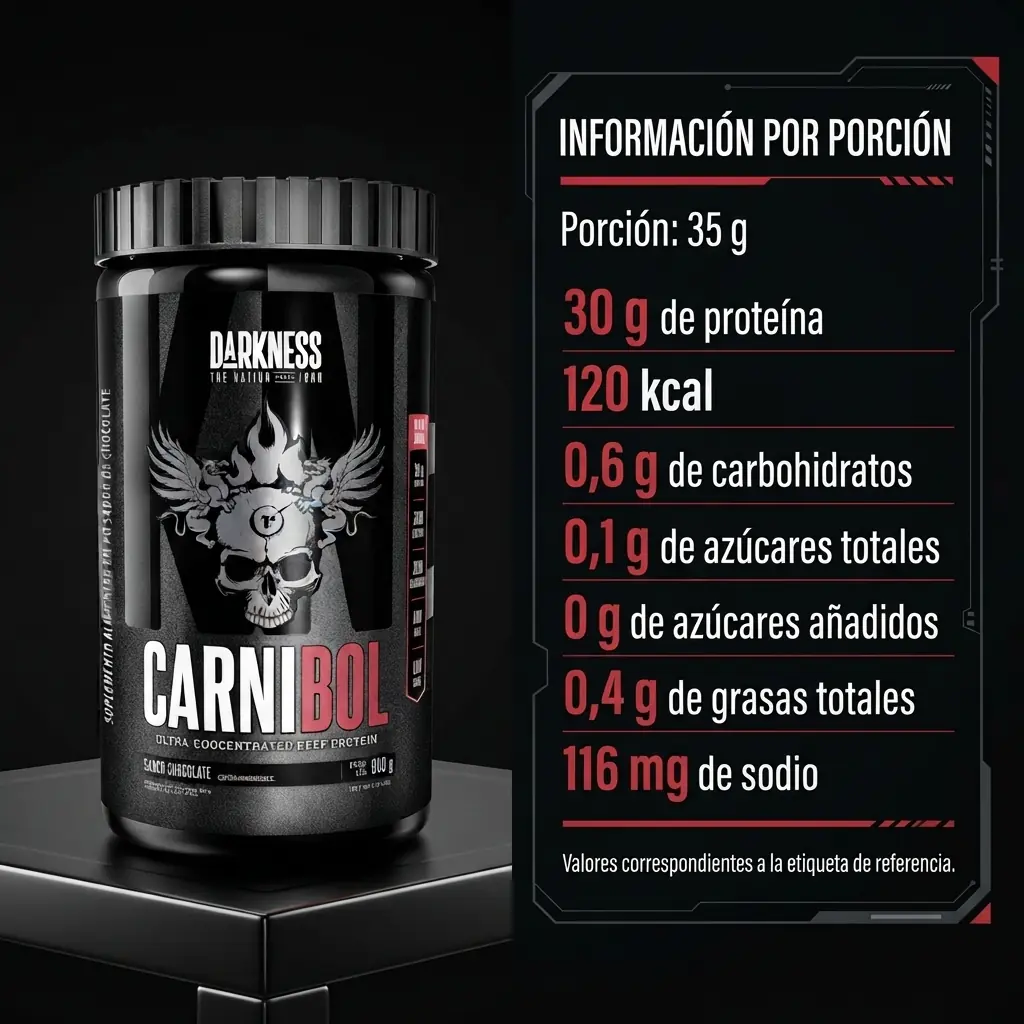 Proteína de carne Carnibol Darkness 900g con 30 g de proteína