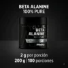 Beta Alanine Athletica Nutrition 100% Pure 200 g en polvo, envase negro.