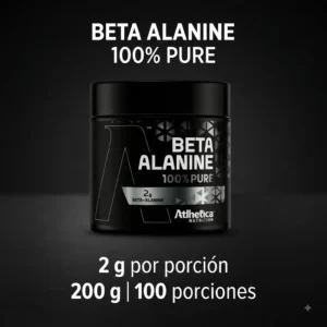 Beta Alanine Athletica Nutrition 100% Pure 200 g en polvo, envase negro.