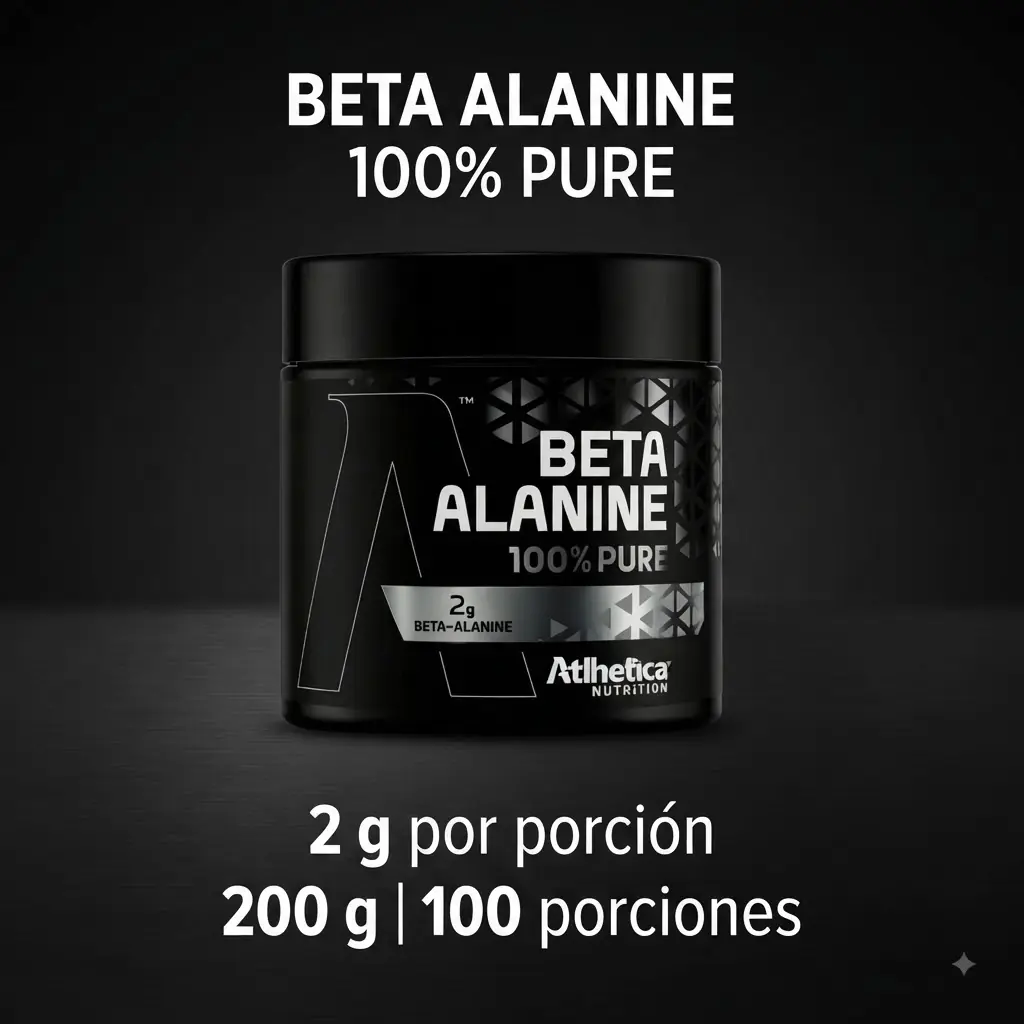 Beta Alanine Athletica Nutrition 100% Pure 200 g en polvo, envase negro.