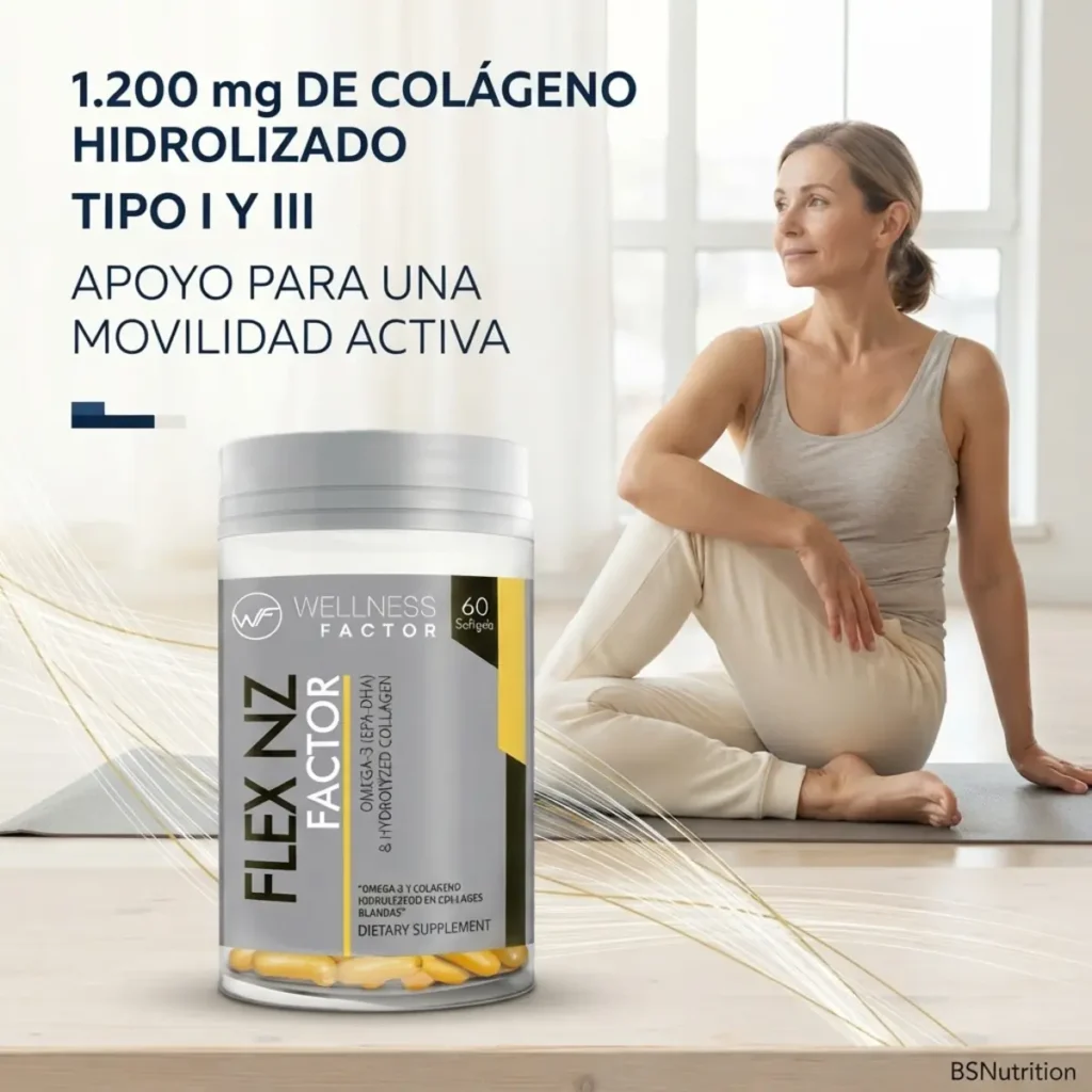 FlexNz con 1200 mg de colágeno hidrolizado tipo I y III para una movilidad activa