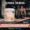Creatina para Mujer Nutrex Peach Mango 306 g, envase de 30 porciones con una mujer entrenando en el gimnasio.