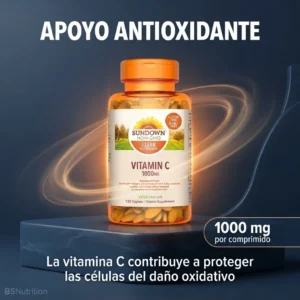 Vitamina C 1000 mg Sundown, frasco de 133 comprimidos.