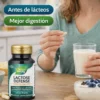 Lactose Defense Nature’s Way, frasco de 100 cápsulas con enzima lactasa para la digestión de la lactosa.