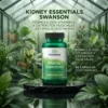 Kidney Essentials Swanson 60 cápsulas vegetarianas, suplemento con vitaminas y extractos vegetales en escenario botánico premium.