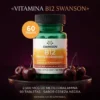 Vitamina B12 Swanson 2500 mcg metilcobalamina 60 tabletas sabor cereza negra, fotografía comercial del envase.